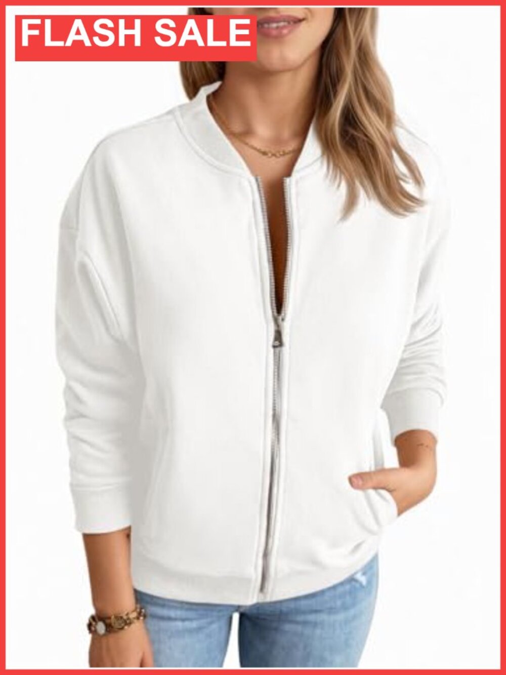 Zip Up Long Sleeve Sweatshirt Jacket Casual Loose with Pockets